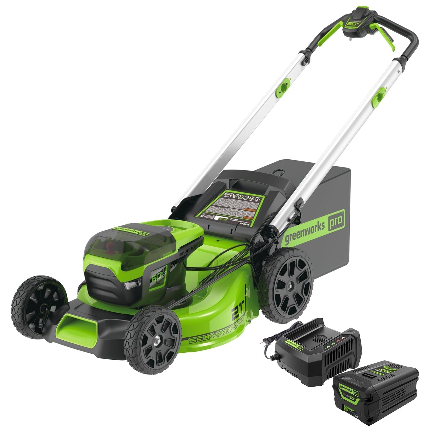 Greenworks 60V 21" Push Mower 5-pc Combo Kit w/ (1) 4Ah Battery, (1) 5.0Ah Battery &(2) Chargers - 1372102-VK