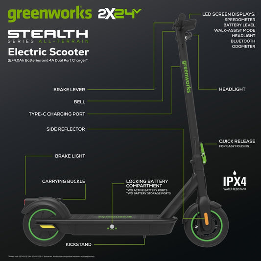 Greenworks 2X24V STEALTH Series Electric Scooter - 7422002
