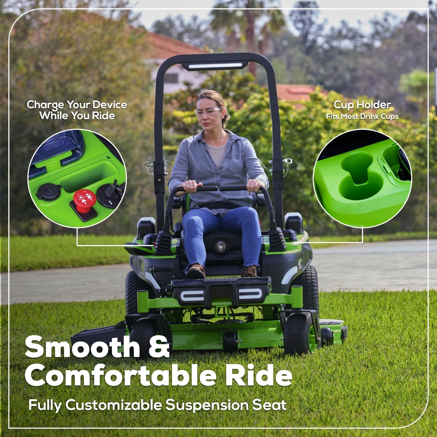 Greenworks 80V 60" MaximusZ Zero Turn Lawn Mower w/ (4) 8Ah Batteries, (2) 16Ah Batteries & 1.5kW Wall Charger - 7423502