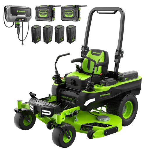 Greenworks 80V 60" MaximusZ Zero Turn Lawn Mower w/ (4) 8Ah Batteries, (2) 16Ah Batteries & 1.5kW Wall Charger - 7423502