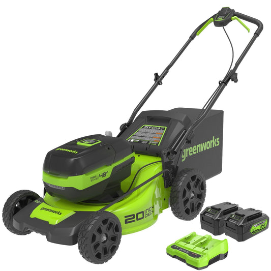 Greenworks 48V (2x24V) 20" Cordless Battery Push Mower w/ (2) 4.0Ah USB Batteries & Charger - 2532602