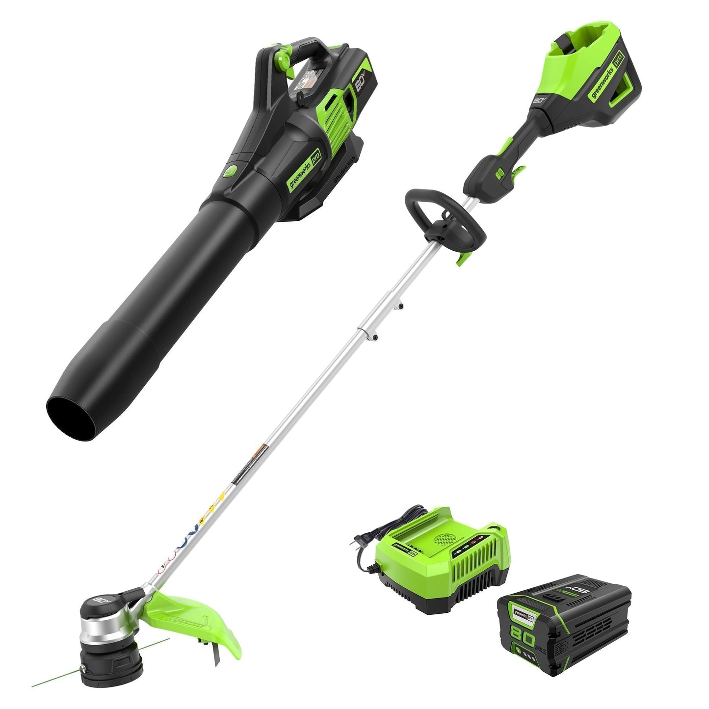 Greenworks 80V 16" Cordless Battery String Trimmer & 730 CFM Leaf Blower Combo Kit w/ 2.5 Ah Battery & Charger - 1324902