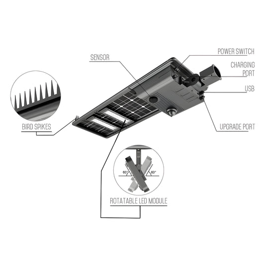 AVS Energy Solar LED Street Light 50 Watt 10091 Lumens 5000K Smart Street Light Parking Lot Light Solar All in One Street Light  - AVS Energy