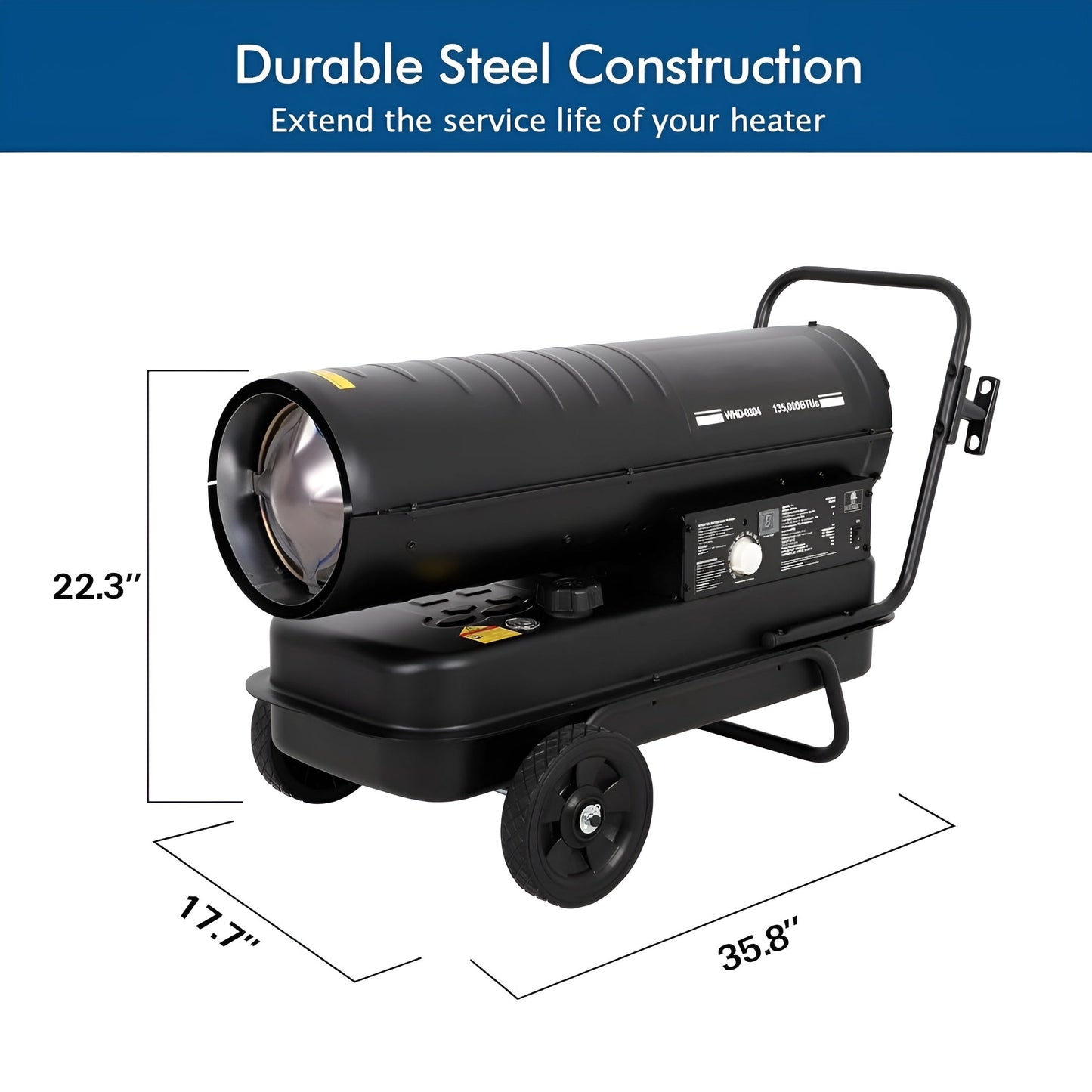 BILT HARD 135,000 BTU Forced Air Kerosene Heater, Portable Torpedo Space Heater with Movable Wheels, Thermostat Control, Overheat Protection, CSA Listed - WHD-0304