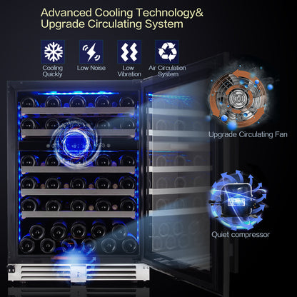 BODEGAcooler 24" 56 Bottles Dual Zone Compressor Wine Cooler with Wood Shelves - JC-165B