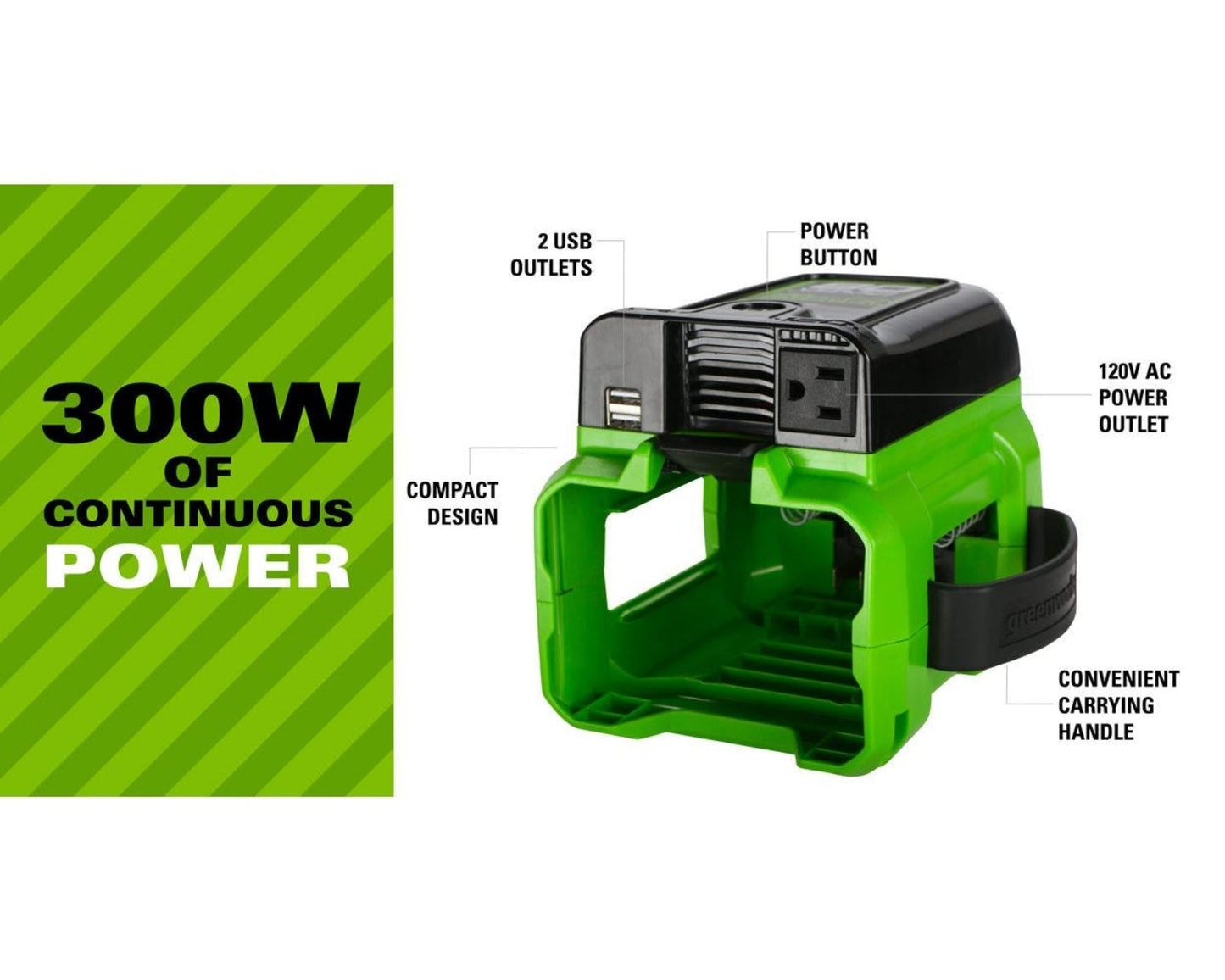 Greenworks 80V Cordless Battery 300 Watt Power Inverter w/ 2Ah Battery and Charger - 1810702-VK
