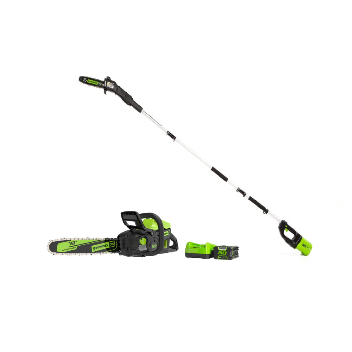 Greenworks 80V 18" Cordless Battery Chainsaw & 10" Pole Saw Combo Kit w/ 4.0 Ah Battery & Rapid Charger - 1343202-VK