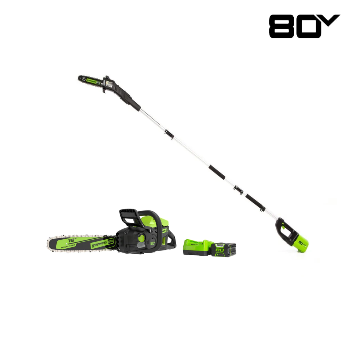 Greenworks 80V 18" Cordless Battery Chainsaw & 10" Pole Saw Combo Kit w/ 4.0 Ah Battery & Rapid Charger - 1343202-VK