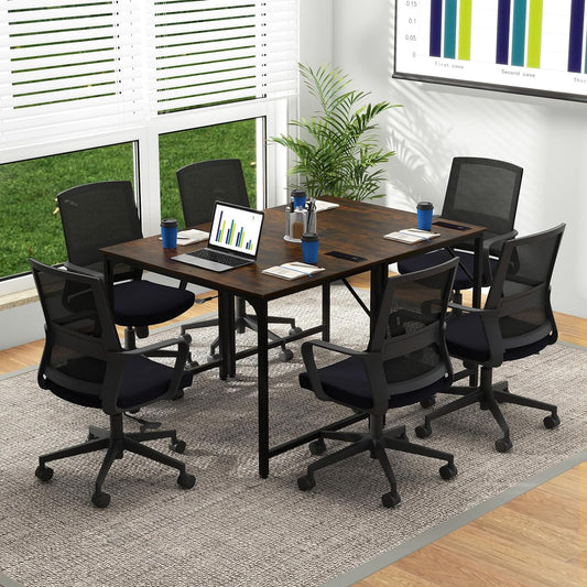 Tangkula Conference Table Set of 1/2/4/6, Modern Boardroom Desk with Storage Bag, Head phone Hook - JV11275US-CF