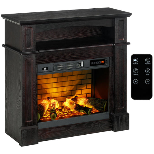 HomCom 32" Electric Fireplace with Mantel, Freestanding Heater with LED Log Flame - B09GVD4MV4