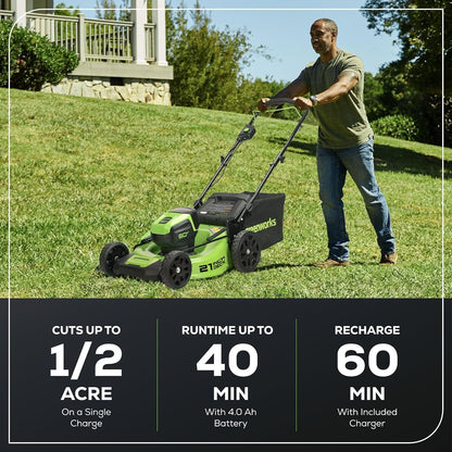 Greenworks 80V 21" Brushless 3-in-1 Push Lawn Mower w/ 4.0Ah Battery & Charger - 2501202