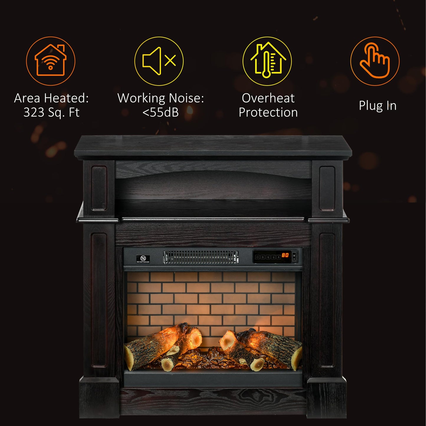 HomCom 32" Electric Fireplace with Mantel, Freestanding Heater with LED Log Flame - B09GVD4MV4