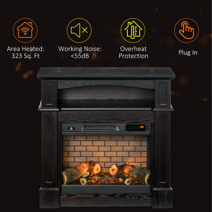 HomCom 32" Electric Fireplace with Mantel, Freestanding Heater with LED Log Flame - B09GVD4MV4