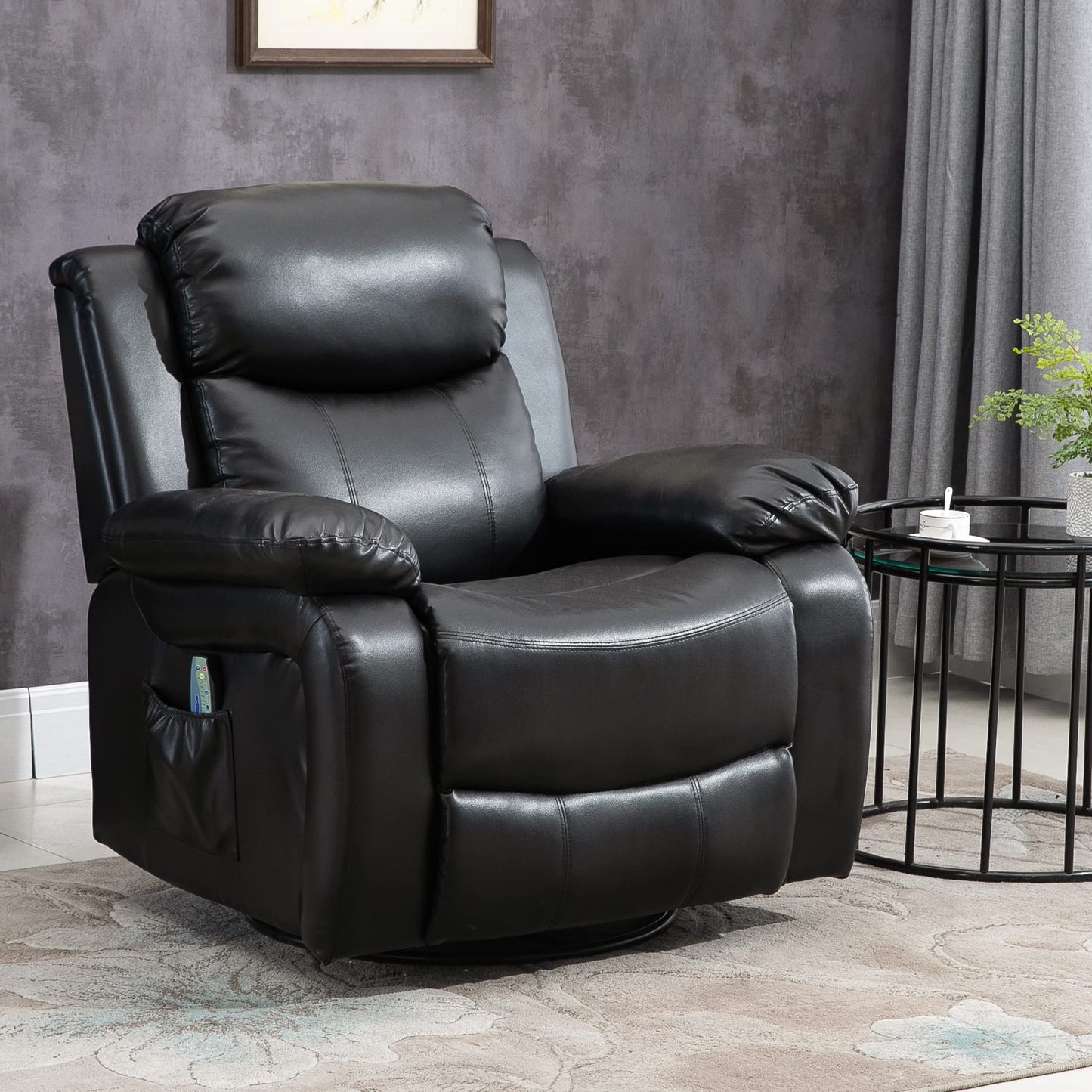 HomCom PU Leather Massage Recliner Chair, Swivel Rocker Sofa with Remote Control, Footrest, - B0BG7VCSHM