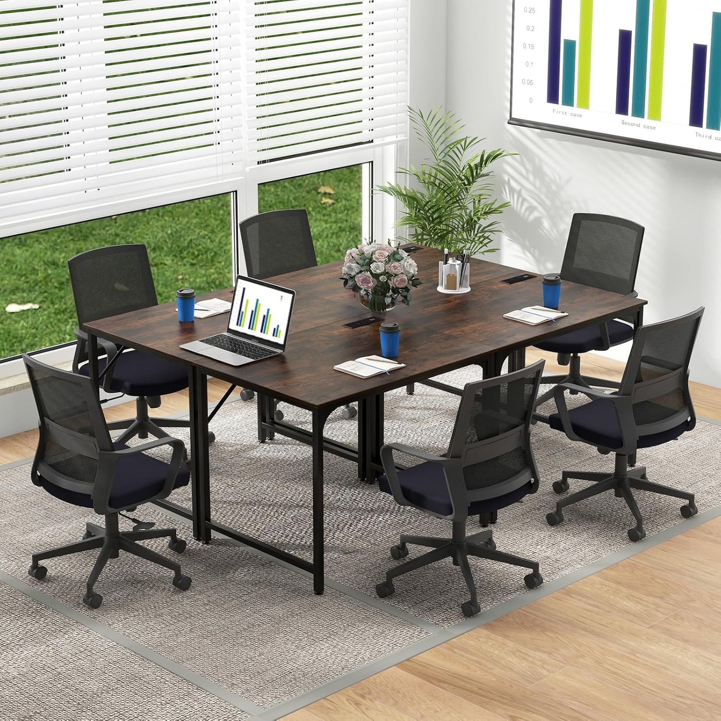 Tangkula Conference Table Set of 1/2/4/6, Modern Boardroom Desk with Storage Bag, Head phone Hook - JV11275US-CF