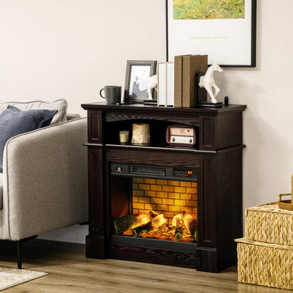 HomCom 32" Electric Fireplace with Mantel, Freestanding Heater with LED Log Flame - B09GVD4MV4