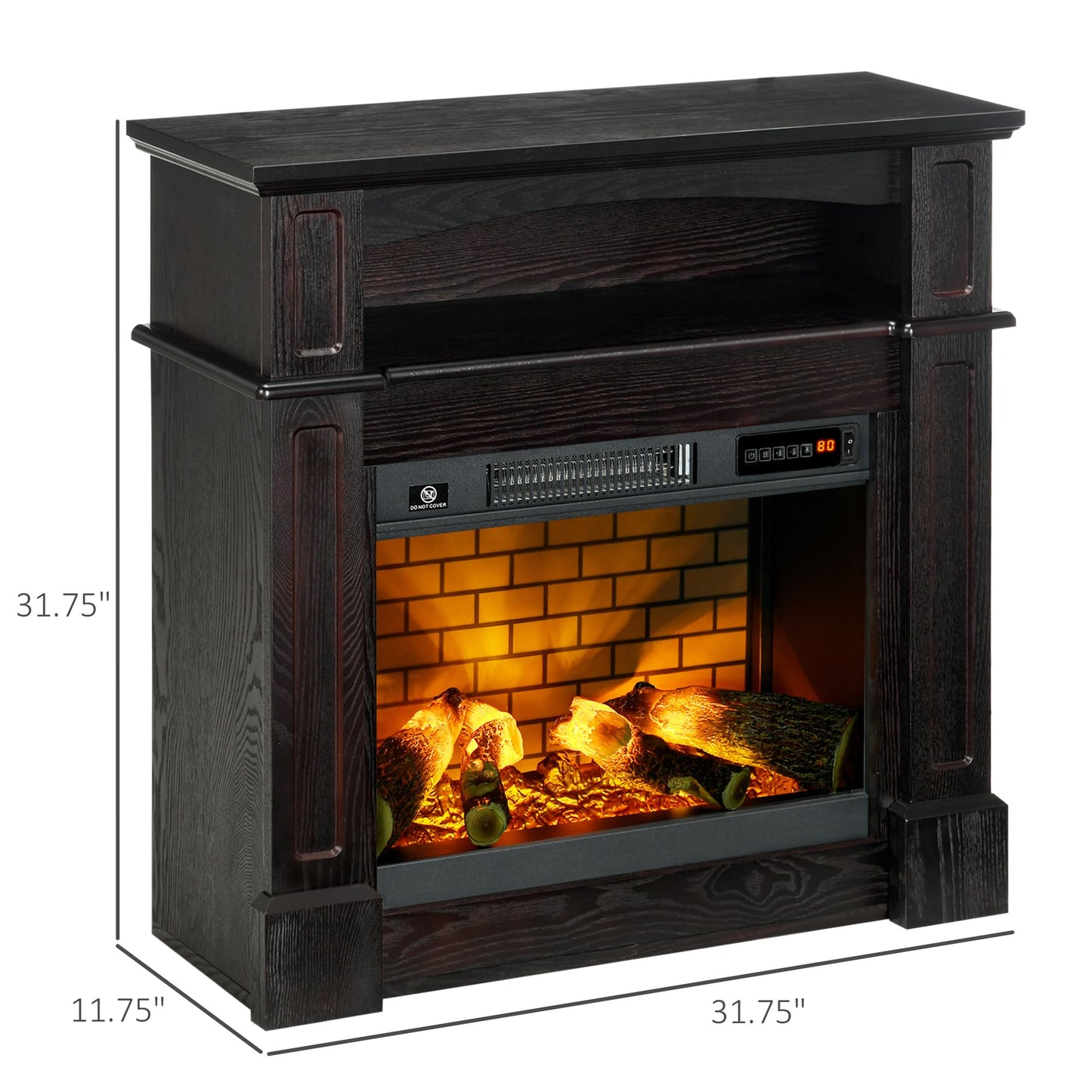 HomCom 32" Electric Fireplace with Mantel, Freestanding Heater with LED Log Flame - B09GVD4MV4