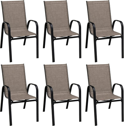 Tangkula Outdoor Furniture Set with 6 Stackable Armchairs & Dining Table - NP10407+