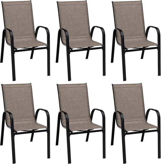 Tangkula Outdoor Furniture Set with 6 Stackable Armchairs & Dining Table - NP10407+