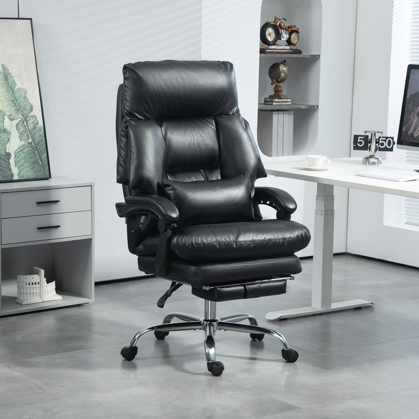 HomCom Overstuffed Executive Office Chair, High Back, Reclining PU Leather, Foot Rest - B0DPPLWH67