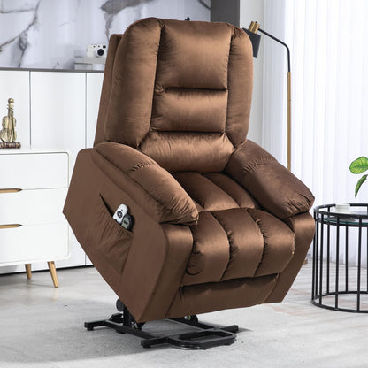HomCom Lift Recliner Chair, Ergonomic Massage Chair with 4 Positions and Heating, Fabric Overstuffed Living Room Chairs with Side Pockets, Dark Brown - B0CTY2JHYZ-1