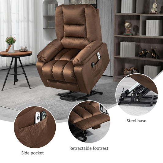 HomCom Lift Recliner Chair, Ergonomic Massage Chair with 4 Positions and Heating, Fabric Overstuffed Living Room Chairs with Side Pockets, Dark Brown - B0CTY2JHYZ-1