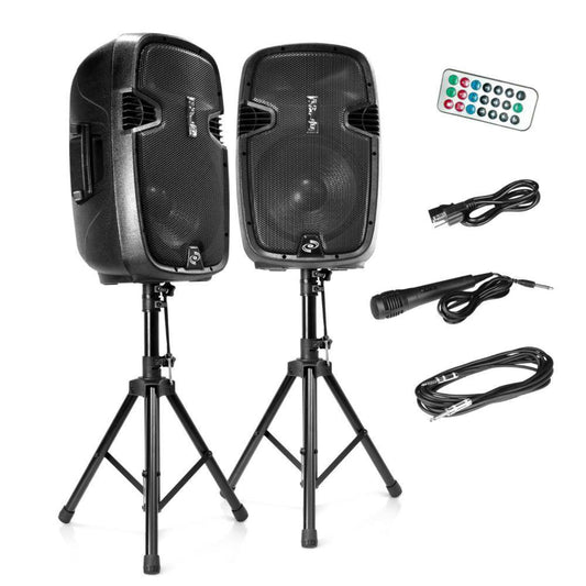 Pyle Active Passive Bluetooth PA Dual Loudspeaker Sound System Kit & Microphones - 84543