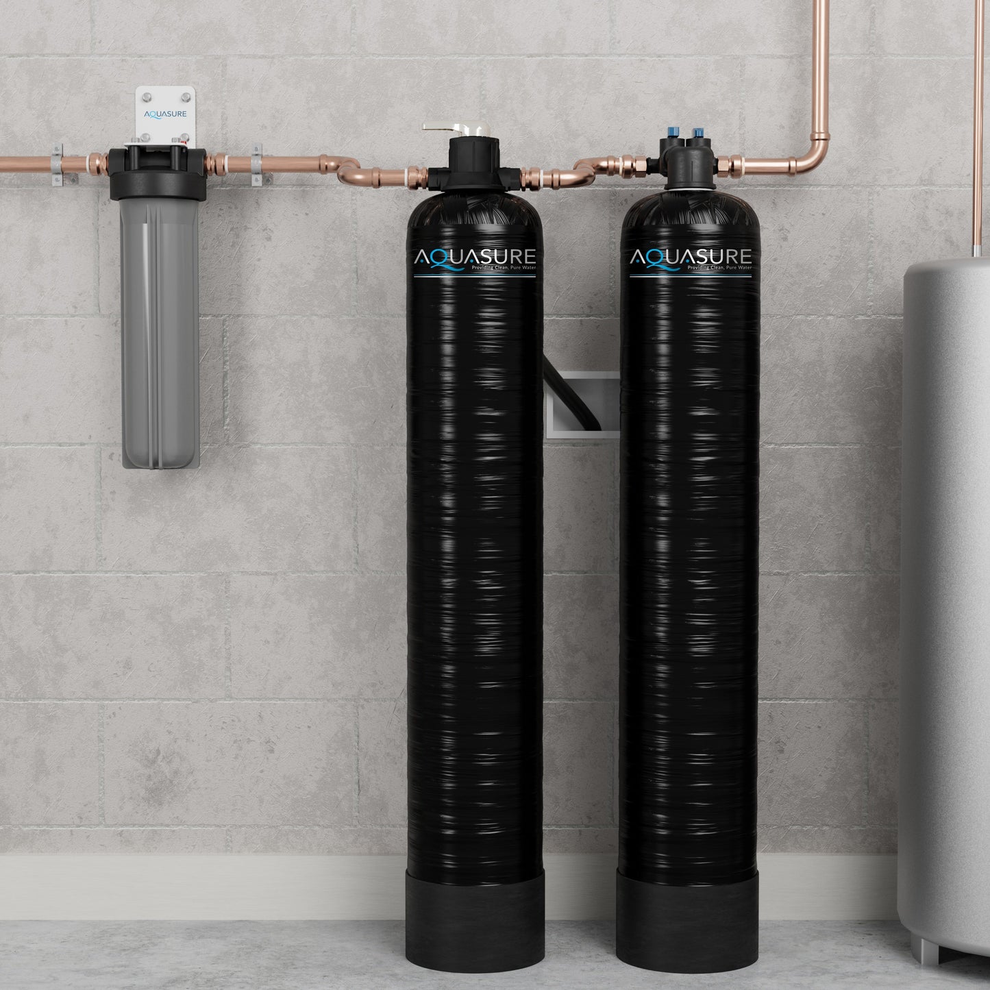Aquasure Serene Series | 15 GPM Salt-Free Conditioning Bundle with Fortitude Pro Whole House Water Treatment System & Pleated Sediment Pre-Filter - AS-SF15CK