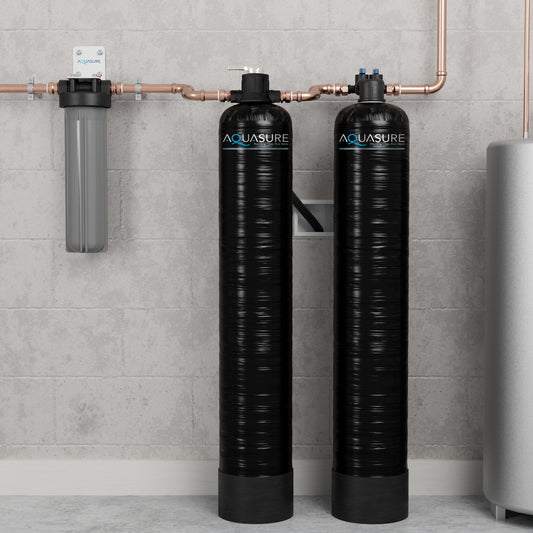 Aquasure Serene Series | 15 GPM Salt-Free Conditioning Bundle with Fortitude Pro Whole House Water Treatment System & Pleated Sediment Pre-Filter - AS-SF15CK