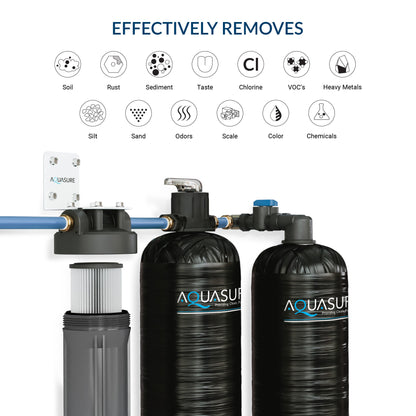 Aquasure Serene Series | 15 GPM Salt-Free Conditioning Bundle with Fortitude Pro Whole House Water Treatment System & Pleated Sediment Pre-Filter - AS-SF15CK