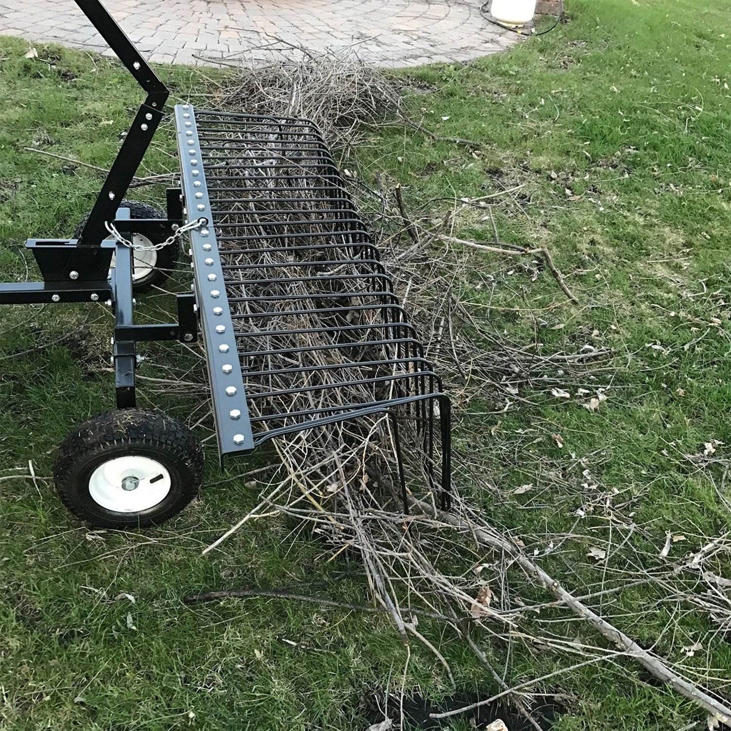 Yard Tuff 60" ATV Tow Behind Steel Lawn Landscape Rake w/ Wheels & Handle - 88985