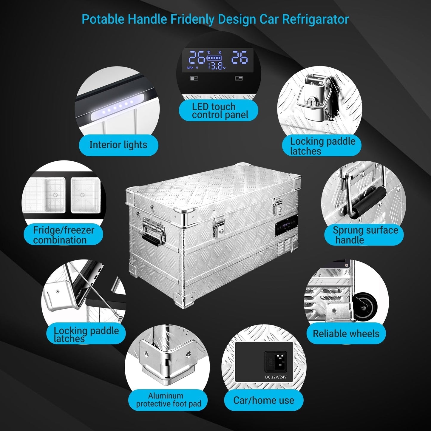 BODEGAcooler 45Quart/42L AL42 Dual Zone Portable Car Fridge - BG-AL42