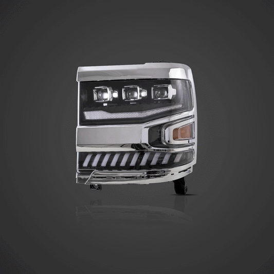 LED Headlight Assembly Dual Beam Projector Black For 2016-2018 Chevrolet Silverado 1500 4th Gen Facelift