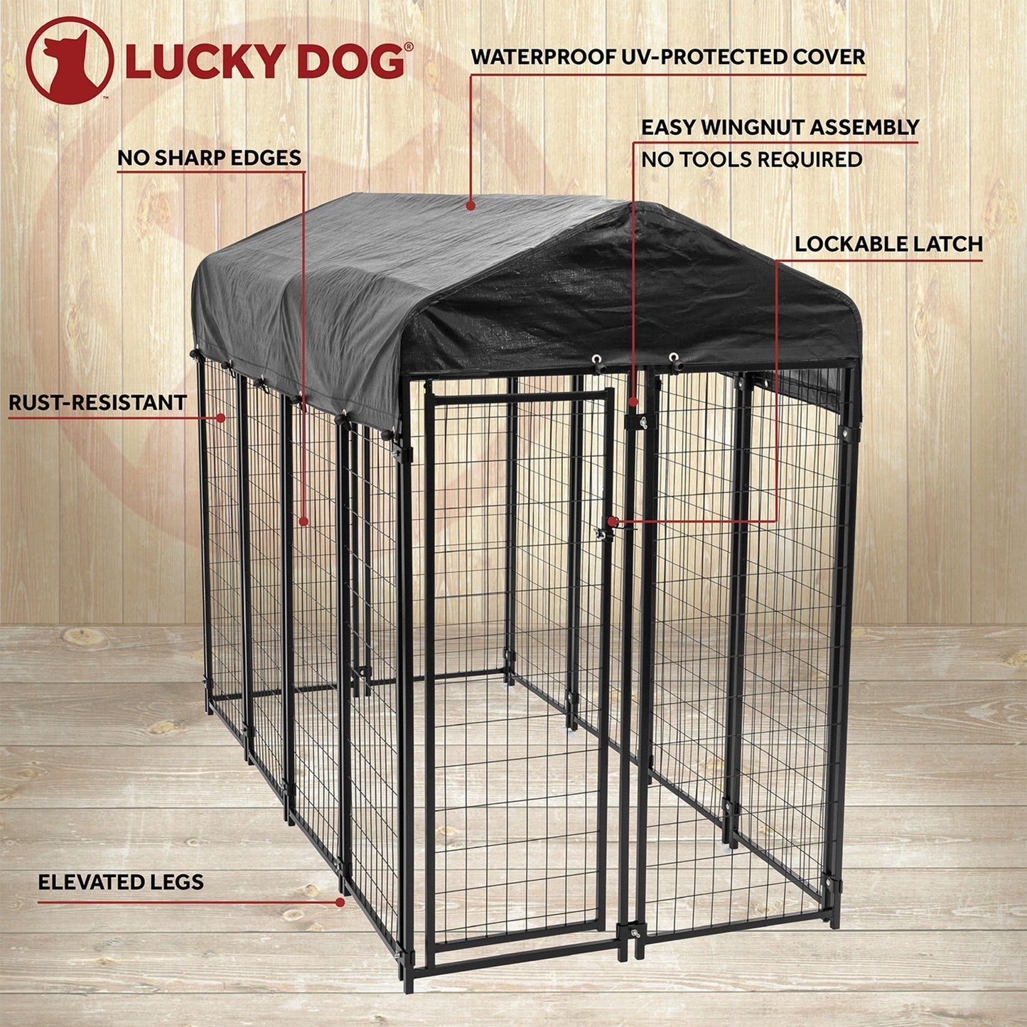 Lucky Dog Uptown Large Outdoor Covered Kennel Heavy Duty Dog Fence Pen (2 Pack) - 108451