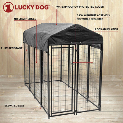 Lucky Dog Uptown Large Outdoor Covered Kennel Heavy Duty Dog Fence Pen (6 Pack) - 108454