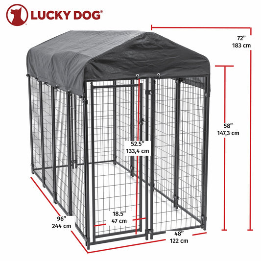 Lucky Dog Uptown Large Outdoor Covered Kennel Secure Fenced Pet Dog Crate, Black - 90333