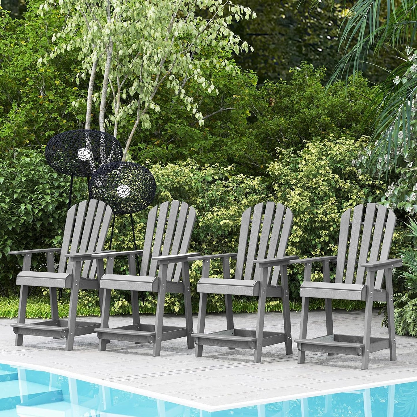 Tangkula Outdoor Bar Stool, HDPE Tall Adirondack Chair with Armrest & Footrest - NP11571GR