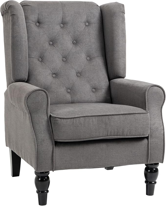 HomCom Button-Tufted Accent Chair with High Wingback, Rounded Cushioned Armrests and Thick Padded Seat, Blue - B07ZR3K7CL-1