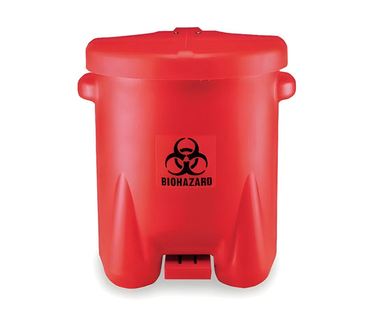 Grainger EAGLE - Biohazard Waste Container 21 X 18 X 22 Inch 14 Gallon Red Base / Red Lid Horizontal / Vertical Entry Gasketed Foot Pedal Lid - 4RF69