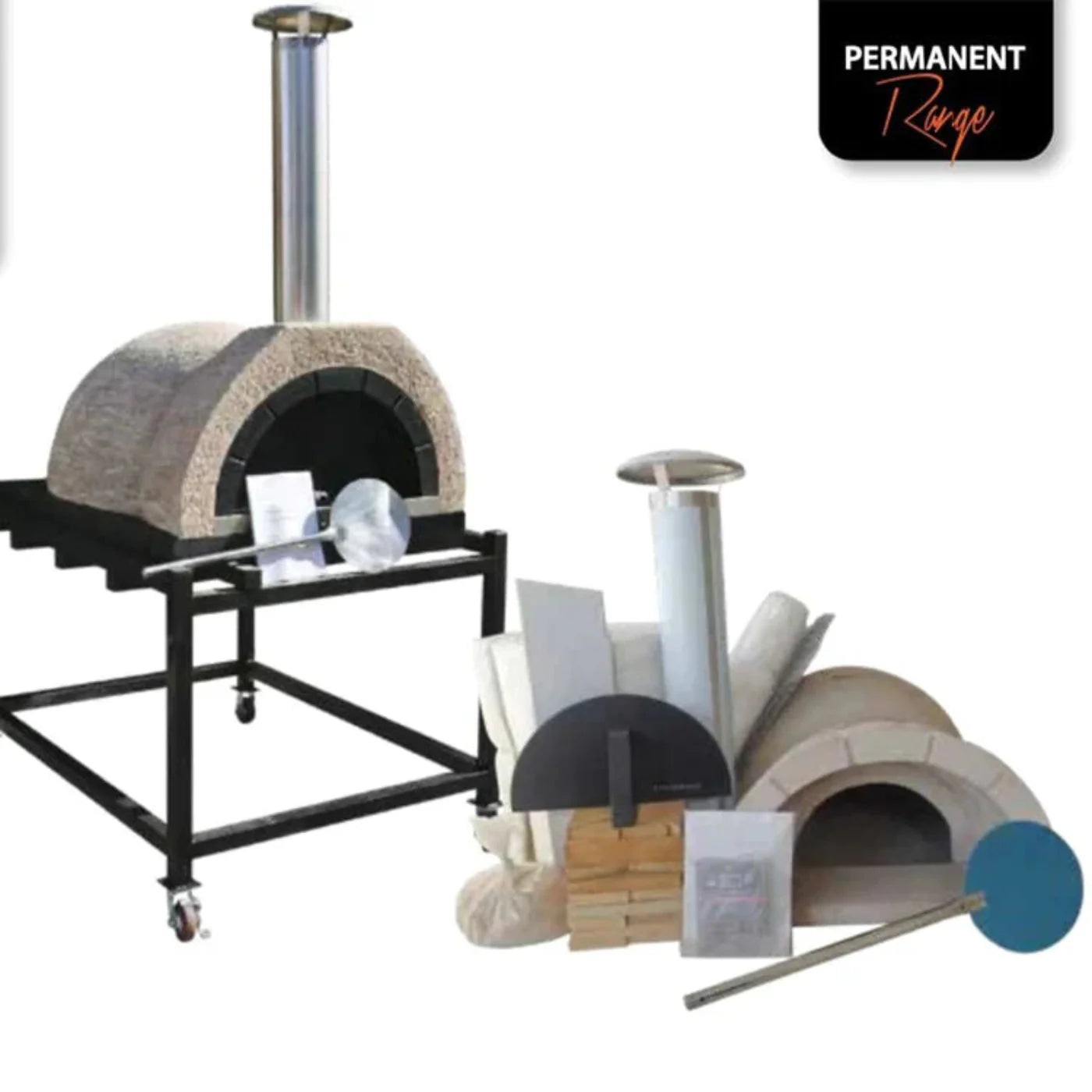 WPPO 39" x 50" x 25" DIY Tuscany Wood-Fired Outdoor Pizza Oven Kit with Stainless Steel Flue and Black Door WDIY-ADFUN - WDIY-ADFUN