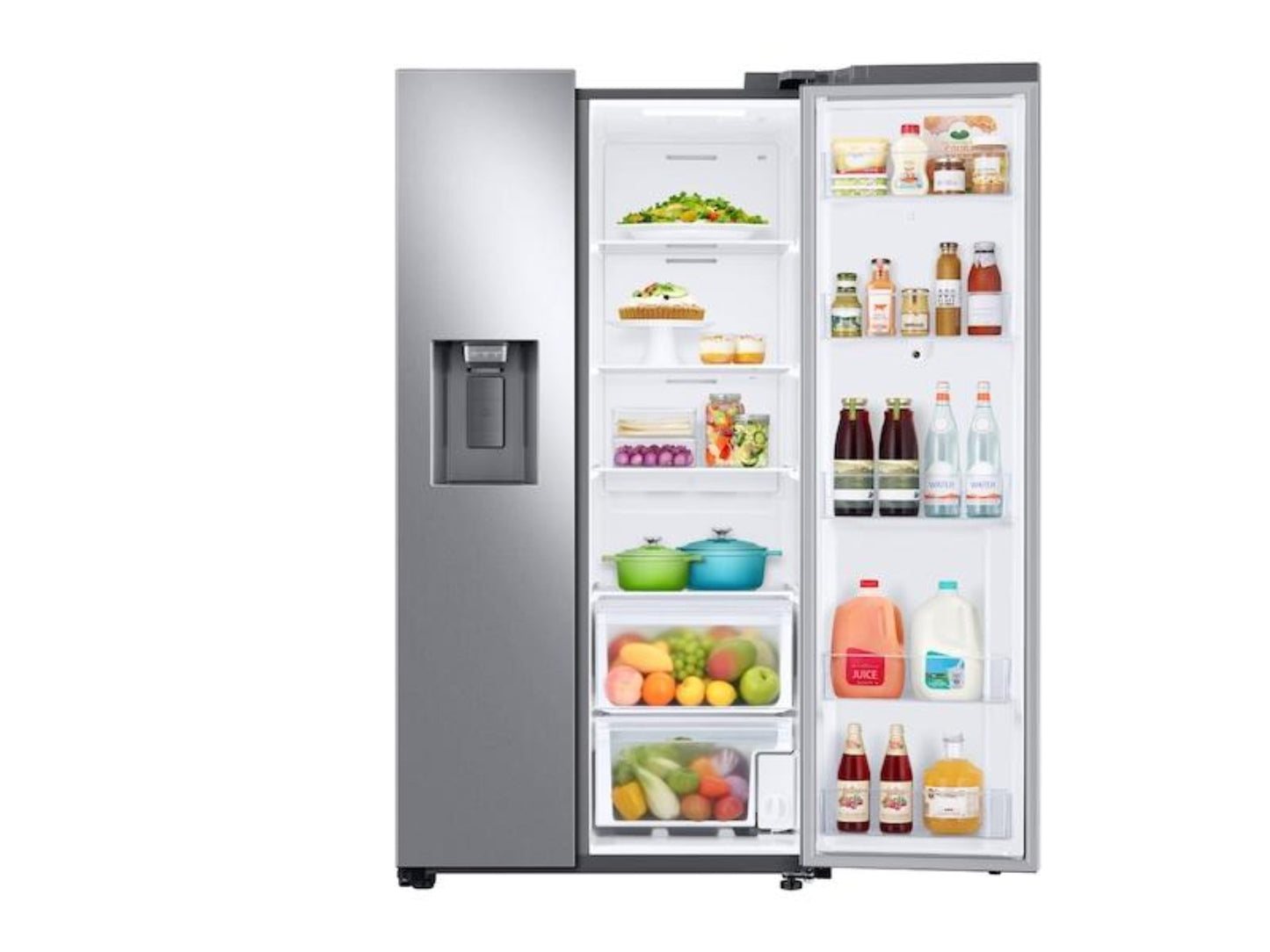 SAMSUNG 26.7 cu. ft. Large Capacity Side-by-Side Refrigerator with Touch Screen Family Hub™ in Stainless Steel - RS27T5561SR-KT