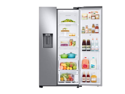 SAMSUNG 26.7 cu. ft. Large Capacity Side-by-Side Refrigerator with Touch Screen Family Hub™ in Stainless Steel - RS27T5561SR-KT