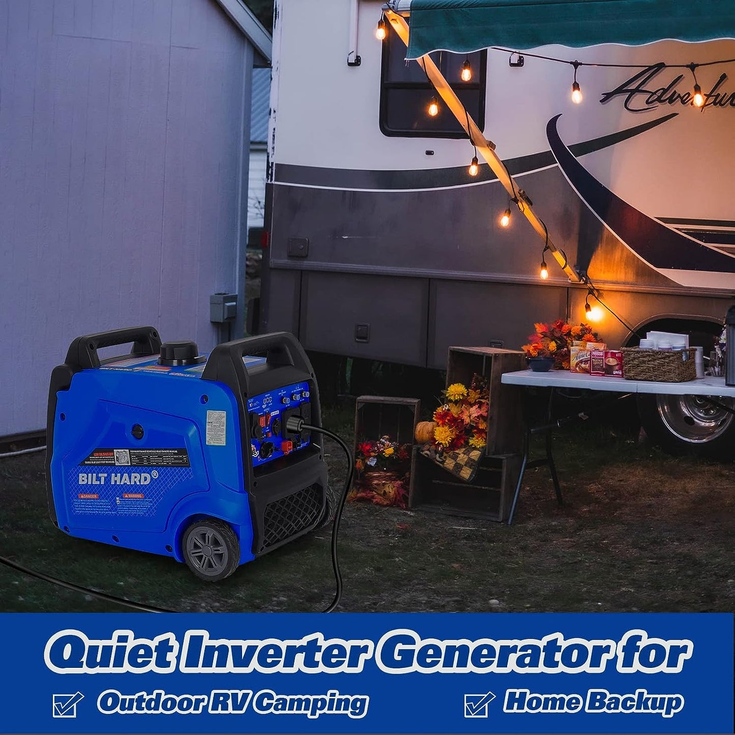 BILT HARD Generator 5500 Watt, Door Generators for Home Backup ual Fuel Quiet Inverter Generator with Electric Start, 120V NEMA 5-20R, NEMA TT-30R and 12V DC Output, 224cc Portable Outdand RV Ready - TGA-0253