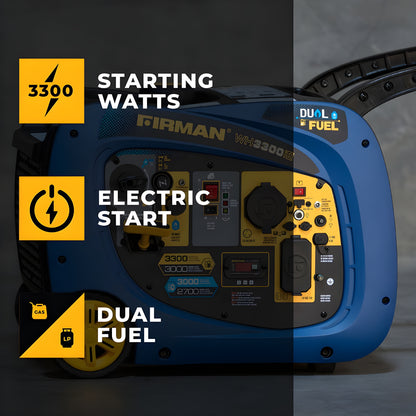 Firman WH03042 3000W/3300W 30 Amp Electric Start Parallel Ready Dual Fuel Inverter Generator New WH03042