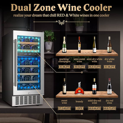 Bodega cooler 15 Inch Wine Cooler 28 Bottle Dual Zone Wine Refrigerator ‎- JC-85B-WIFI
