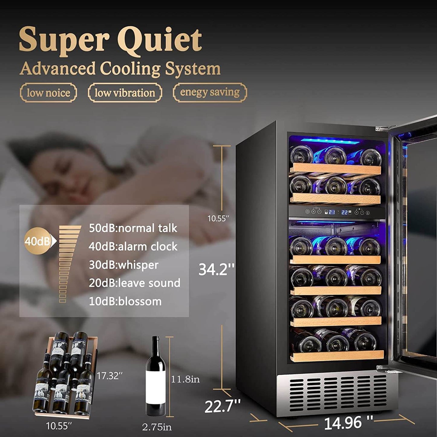 Bodega cooler 15 Inch Wine Cooler 28 Bottle Dual Zone Wine Refrigerator ‎- JC-85B-WIFI