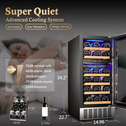 Bodega cooler 15 Inch Wine Cooler 28 Bottle Dual Zone Wine Refrigerator ‎- JC-85B-WIFI