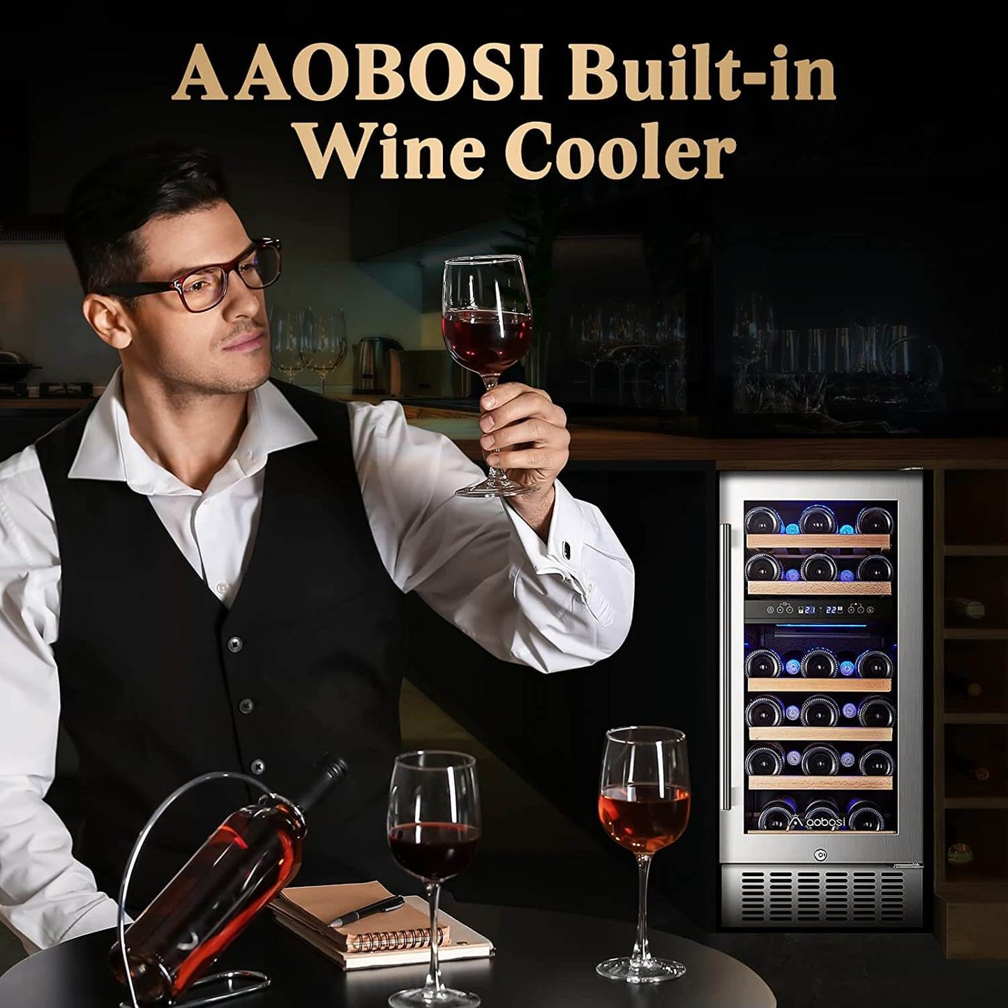 Bodega cooler 15 Inch Wine Cooler 28 Bottle Dual Zone Wine Refrigerator ‎- JC-85B-WIFI
