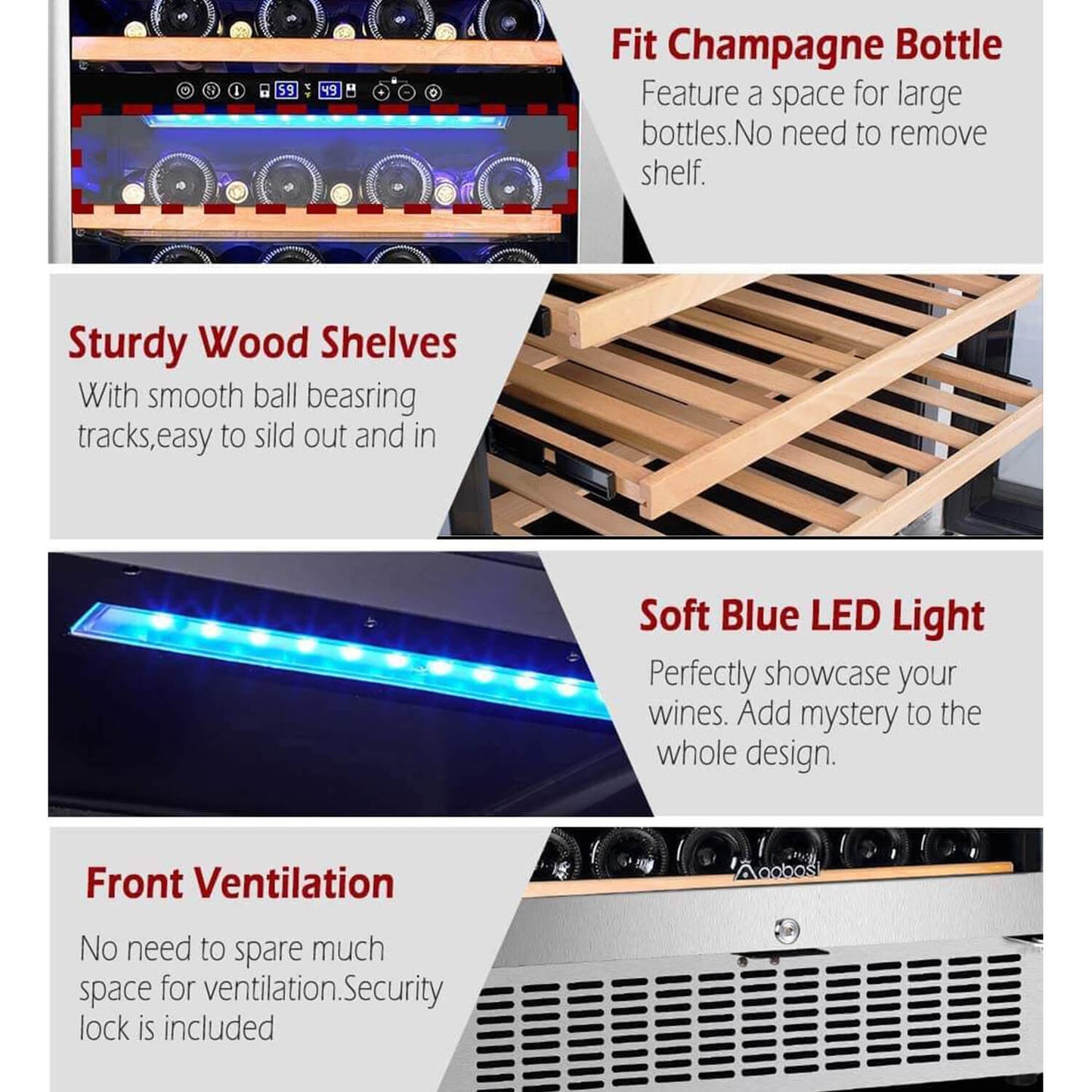 AAOBOSI 24 Inch Dual Zone Wine Cooler 46 Bottle Wine Refrigerator - JC-145B