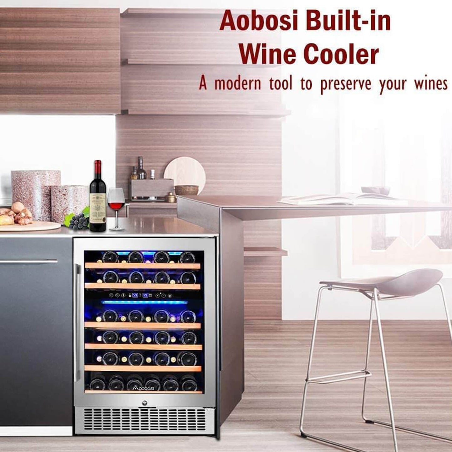 AAOBOSI 24 Inch Dual Zone Wine Cooler 46 Bottle Wine Refrigerator - JC-145B